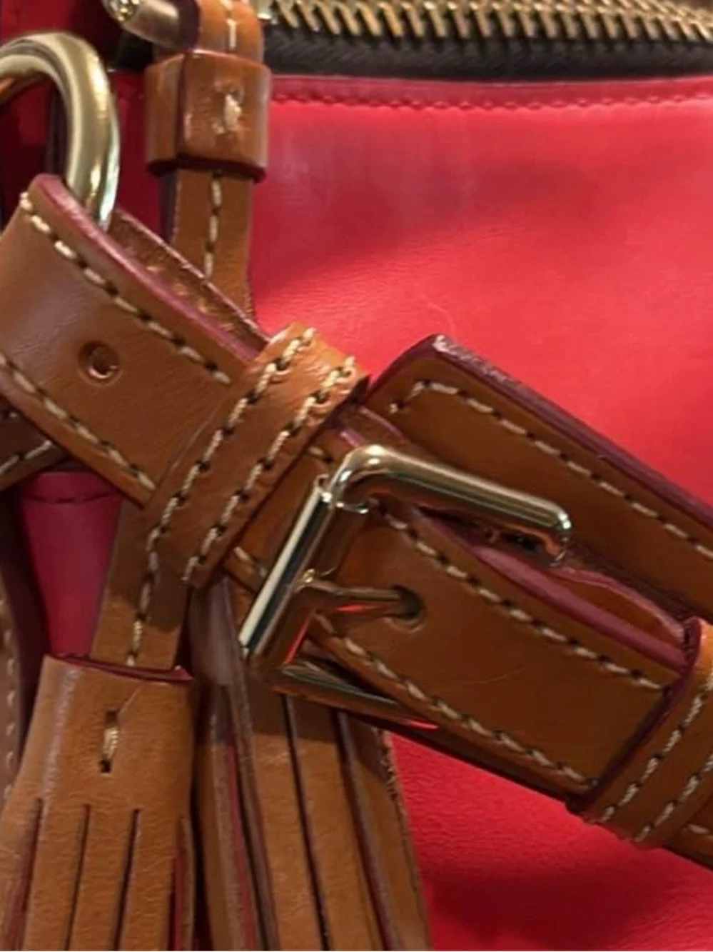 Dooney & Bourke Red Tote with Brown Trim